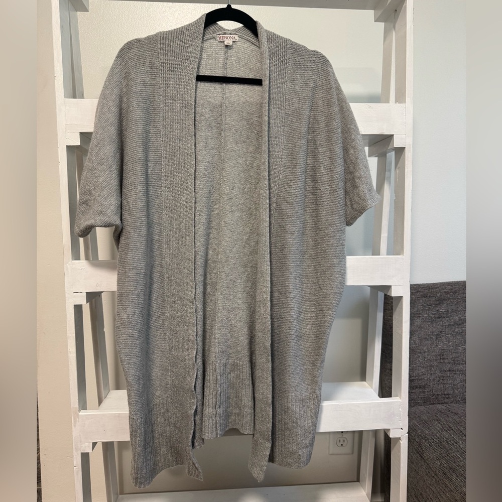 Merona Short Sleeve Open Front Cardigan Sweater Light Gray - Women’s Large